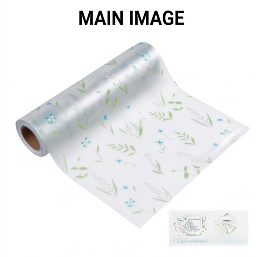 Window Insulation Film - 자체 접착식 블루 와일드플라워 반투명 창문