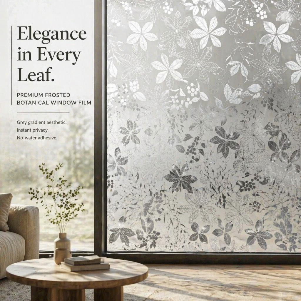 Window Insulation Film - 수채화 보라색 꽃무늬 자가 접착식 창문