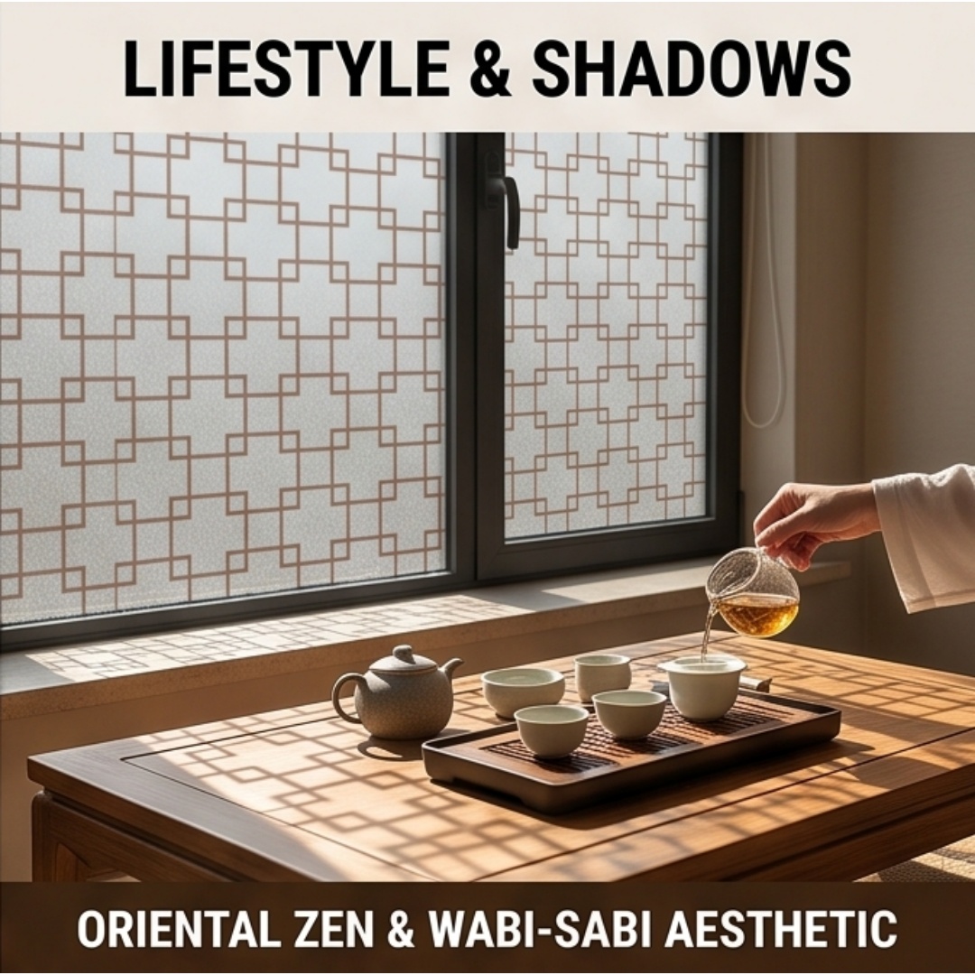 Window Insulation Film - 동양 격자 사각형 인쇄 반투명 창