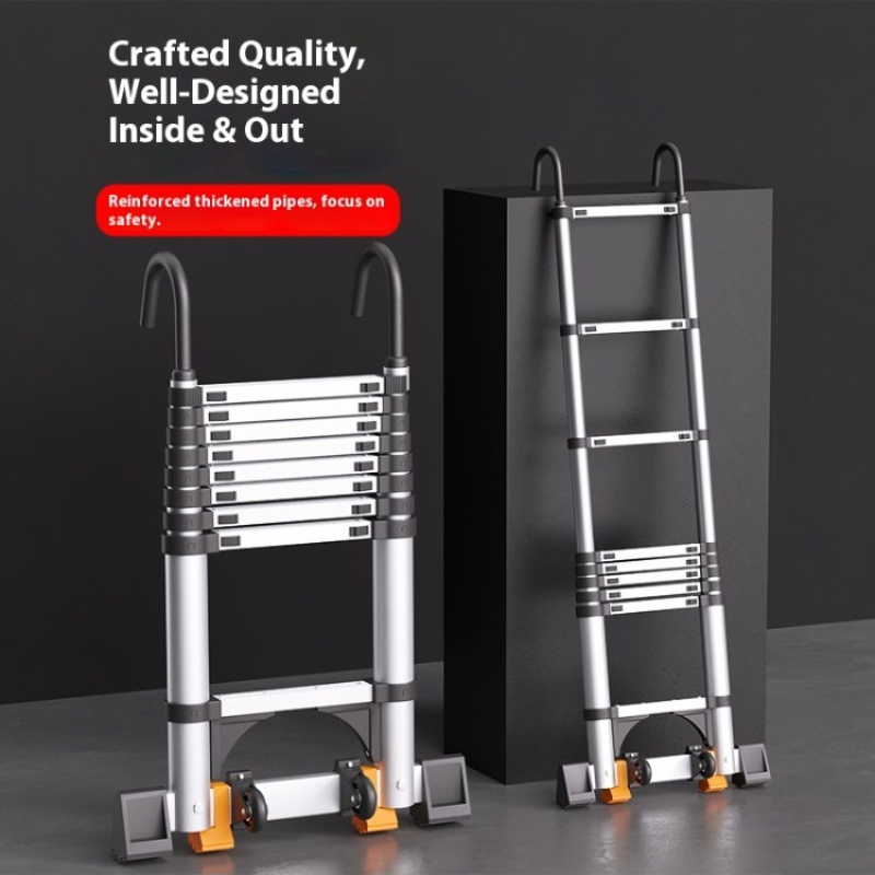 Home Improvement Mall - 후크와 바퀴가 있는 텔레스코픽 직선 사다리,