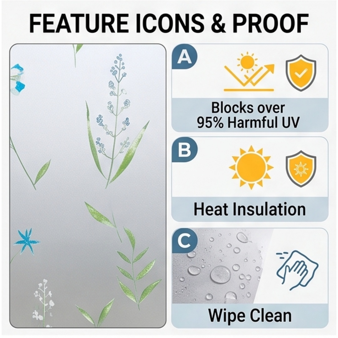 자체 접착식 블루 와일드플라워 반투명 창문 필름 개인  - Window Insulation Film 리뷰 및 가격